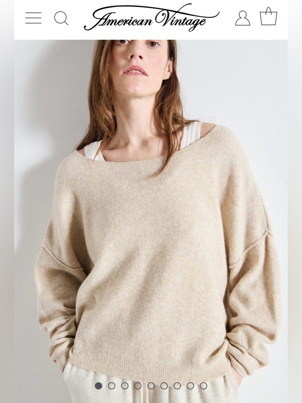 American Vintage Beige Off-the-Shoulder Knit Sweater